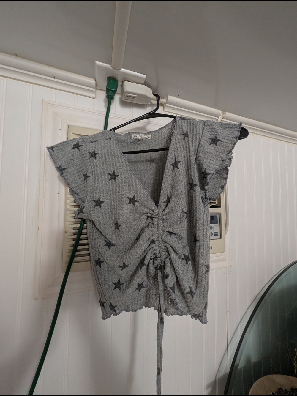 Gray Star-Print Ruched Front Women’s Top